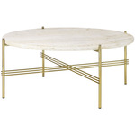 TS Medium Round Coffee Table - Brass / White Travertine