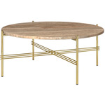 TS Medium Round Coffee Table - Brass / Taupe Travertine