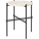 TS Round Side Table - Black / White Travertine