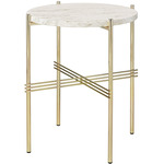 TS Round Side Table - Brass / White Travertine