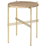 TS Round Side Table - Brass / Taupe Travertine