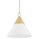 Mica Pendant - Aged Brass / White