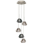 Blob II Small Multi Light Chandelier - Polished Nickel / Clear / Smoke Glass