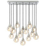 Rectangular Globe Multi Light Chandelier - Satin Nickel / Crackle Glass