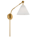 Remy Task Swing Arm Plug-in Wall Sconce - Burnished Brass / White Linen