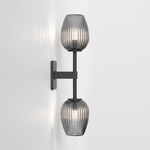 Tacoma Tulip Twin Wall Sconce - Matte Black / Smoke Ribbed