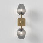 Tacoma Tulip Twin Wall Sconce - Antique Brass / Smoke Ribbed