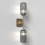 Tacoma Reed Twin Wall Sconce - Antique Brass / Smoke Ribbed