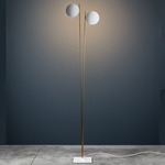 Lederam F2 Floor Lamp - White Disc / Gold Rod