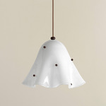 Fazzo Pendant - Blackened Brass / Opaline with Amber Embellishments