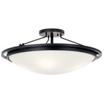 42025 Semi Flush Ceiling Light - Black / Etched Glass