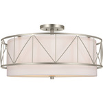 Birkleigh Semi Flush Ceiling Light - Satin Nickel / White