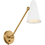 Sylvia Swing Arm Wall Sconce - Natural Brass / White