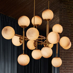 Riegel Linear Chandelier - Lacquered Burnished Brass / Marble Matte