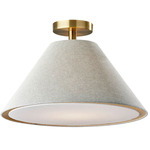 Hadley Semi-Flush Ceiling Light - Antique Brass / Light Grey