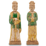 Tang Palace Servants Set of 2 - Green / Yellow
