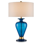 Aladdin Table Lamp - Antique Brass / Blue / Bone Linen