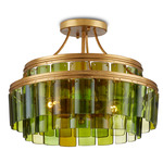 Vintner Semi Flush Ceiling Light - Contemporary Gold Leaf / Green