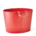 Oversized Oval Leather Basket - Red