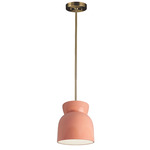 Ceramic Hourglass Stem Pendant - Antique Brass / Gloss Blush