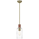 Hadley Tall Pendant - Time Worn Brass / Saddle Leather