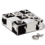 Lucky Tic Tac Toe Board - Polished Nickel / Black / White Hide