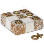 Lucky Tic Tac Toe Board - Brass / Brown / White Hide