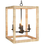 Newport Lantern Pendant - Black / Bamboo