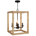 Newport Lantern Pendant - Black / Bamboo