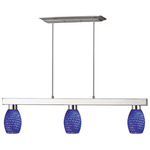 Players Linear Pendant with Glass Shade - Brushed Nickel / Blue