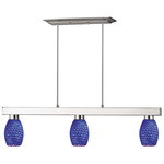 Players Linear Pendant with Glass Shade - Brushed Nickel / Blue