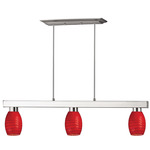 Players Linear Pendant with Glass Shade - Brushed Nickel / Red
