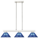 Cobalt Linear Acrylic Cone Shade Chandelier - Brushed Nickel / Dark Blue