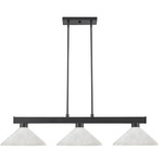 Cobalt Linear Glass Cone Shade Chandelier - Matte Black / White Linen