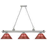 Cordon Linear Pendant with Ribbed Cone Acrylic Shade - Brushed Nickel / Burgundy
