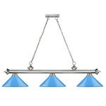 Cordon Linear Pendant with Cone Metal Shade - Brushed Nickel / Electric Blue / Electric Blue