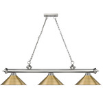 Cordon Linear Pendant with Cone Metal Shade - Brushed Nickel / Rubbed Brass / Rubbed Brass