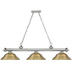 Cordon Linear Pendant with Stepped Metal Shade - Brushed Nickel / Rubbed Brass / Rubbed Brass