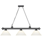 Cordon Linear Pendant with Cone Glass Shade - Bronze Plate / Matte Opal