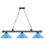 Cordon Linear Pendant with Cone Metal Shade - Bronze Plate / Electric Blue / Electric Blue