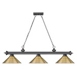 Cordon Linear Pendant with Cone Metal Shade - Bronze Plate / Rubbed Brass / Rubbed Brass