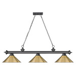 Cordon Linear Pendant with Cone Metal Shade - Bronze Plate / Rubbed Brass / Rubbed Brass