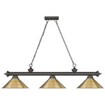 Cordon Linear Pendant with Cone Metal Shade - Bronze / Rubbed Brass / Rubbed Brass