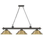 Cordon Linear Pendant with Stepped Metal Shade - Bronze / Rubbed Brass / Rubbed Brass
