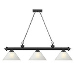 Cordon Linear Pendant with Cone Glass Shade  - Matte Black / White Linen