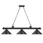 Cordon Linear Pendant with Cone Metal Shade - Matte Black / Matte Black