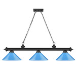 Cordon Linear Pendant with Cone Metal Shade - Matte Black / Electric Blue / Electric Blue
