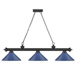 Cordon Linear Pendant with Cone Metal Shade - Matte Black / Navy Blue / Navy