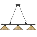 Cordon Linear Pendant with Cone Metal Shade - Matte Black / Rubbed Brass / Rubbed Brass