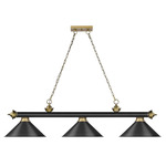 Cordon Linear Pendant with Cone Metal Shade - Rubbed Brass/Black/Rubbed Brass/Black / Matte Black